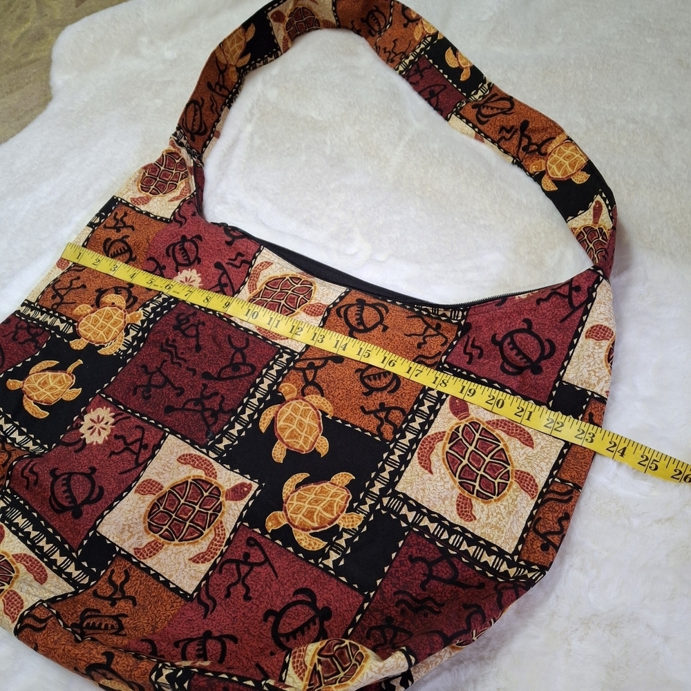 Hobo-style Sea Turtle Fabric Brown Large Crossbody Shoulder Bag  Made In Hawaii - Picture 12 of 16